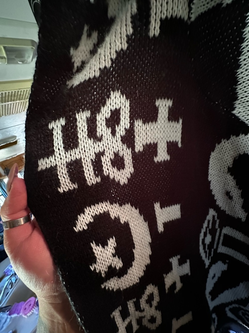 SHEIN Black & White Knit Fringe Open Cardigan - Picture 4 of 5